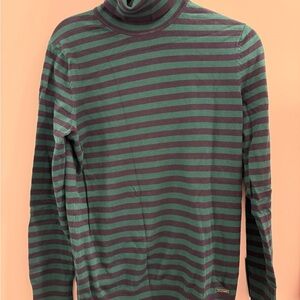 Tommy Hilfiger Green and Black Striped Turtleneck Sweater